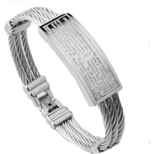 Hot Selling Women Mens Jewelry Cable Wire Stainless Steel Cross Bible Religion Christ Prayer Bangle Bracelet 7.67"