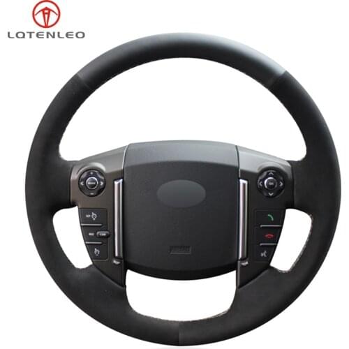 LQTENLEO Black Genuine Leather Suede Hand Sew Car Steering Wheel Cover For Land Rover Freelander 2 2013-2015
