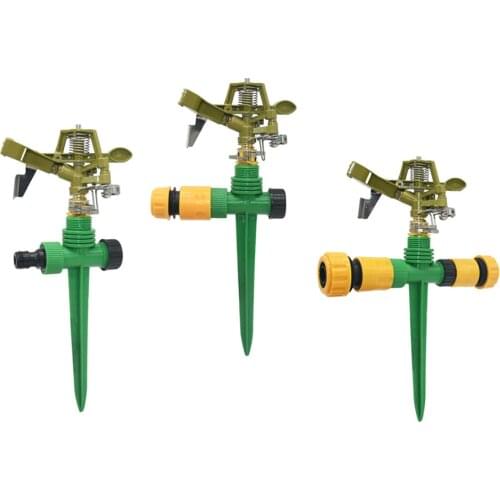 Metal Pulsating Sprinkler 360 Degree Rotation Lawn Watering Sprinklers with support Spike for Garden Irrigation System 1set