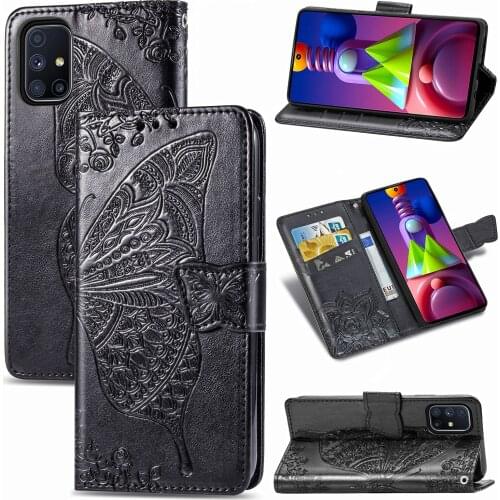Cute Butterfly Case for Samsung Galaxy M51 SM-M515F (6.7in) Cover Flip Leather Wallet Book Black M 51 51M M515 GalaxyM51 2020