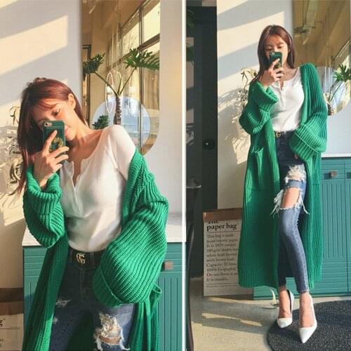 2020 Ins Autumn Winter Fashion Long Cardigans Fashion Solid Color Long Style Cardigans New Women Clothing