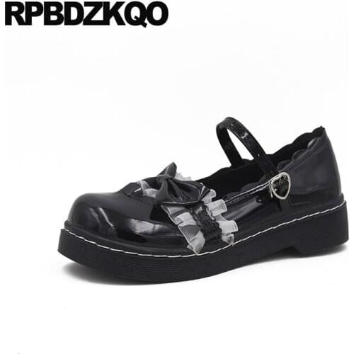 Fashion china black ladies round toe chinese lolita bow 2019 patent leather women flats shoes with little cute bowtie designer