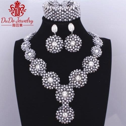 Trendy Silver Antique Arabic jewelry set Fashion Brand African Nigerian Bride Wedding Necklace Designs Costume Set of Beads