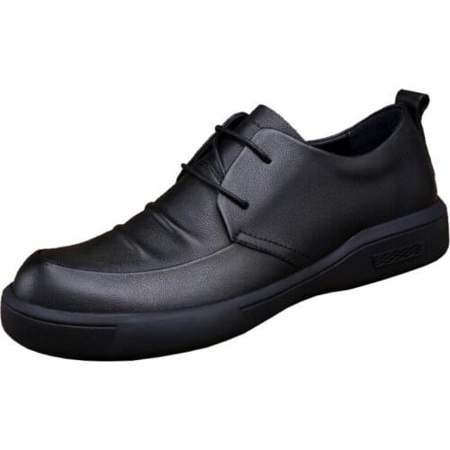 New mens single shoes fashion leather round toe strap flat-bottom non-slip lightweight comfortable casual shoes for men