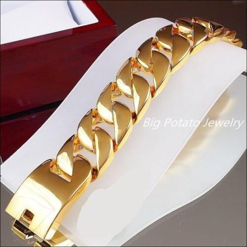 9.05"*31mm Cool Heavy 316L Stainless Steel Gold Curb Cuban Chain Mens Bracelet Bangle Jewelry Fashion Top Quality