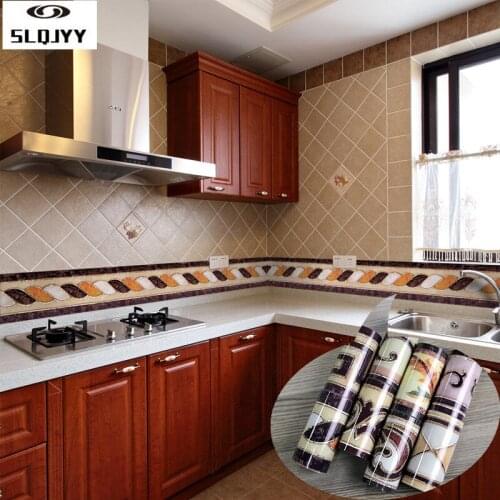 Bathroom waist line tile stickers kitchen oil stickers thick self-adhesive floor tiles stickers waterproof baseboard wallpaper