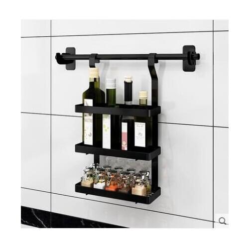 Stainless steel hole-free wall hanging kitchen rack black knife holder bowl seasoning rack lid rack chopsticks cage storage rack