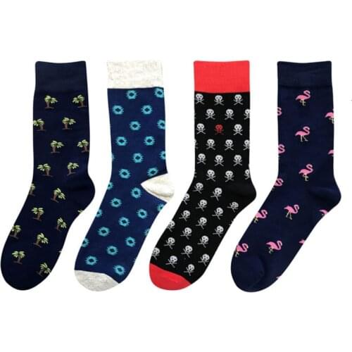 New 2020 Autumn Winter Mens Colorful Business Socks Combed Cotton Happy Socks Flamingo Harajuku Style Novelty Socks Men