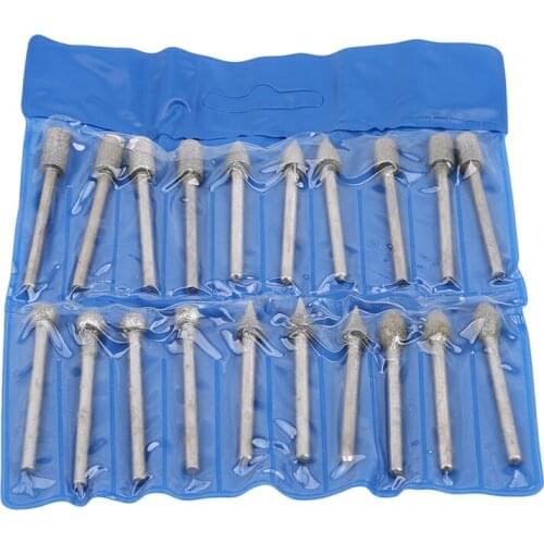 New Diamond Cutting Grinding Head Mounted Points Bit 2.35mm Shank Jade Stone Carving Polishing For Dremel Rotary Tool 20pcs/set
