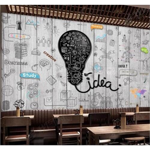 Custom 3D wallpaper creative hand painted light bulb office background wall high-grade waterproof material