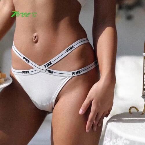 Sexy Bandage T-pants Fashion Letter Printing Cotton Breathable Underpants Fitness Seamless Sports Briefs Low-waist Thongs Tangas