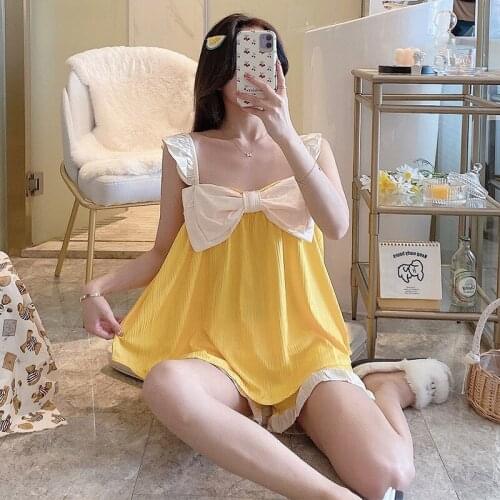 Pajamas Ladies Camisole Bow Pajamas Ladies Pajamas Heart-Shaped Print Pajamas Ruffled Ruffled Shorts Underwear Set Home Service