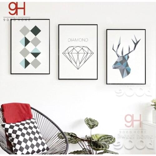 900D Posters And Prints Wall Art Canvas Painting Wall Pictures For Living Room Nordic Geometric Deer Head Decoration YE104