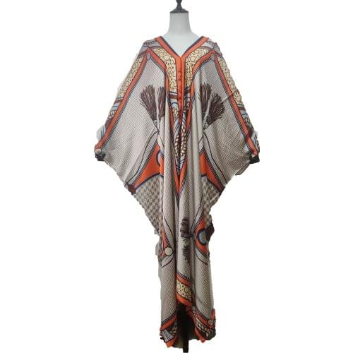 Elegant European Printed Saudi Arabi V Popular Batwing Sleeve V-Neck Maxi Dresses Free Size Comfortable Summer Kaftan Dress
