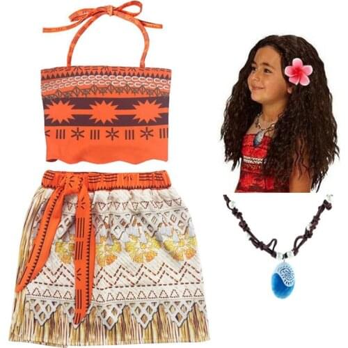 Moana Dress Baby Girl Princess Party Adventure Clothing for Girls Dress Set with wig and Necklace baby Vaiana Cosplay Clothes