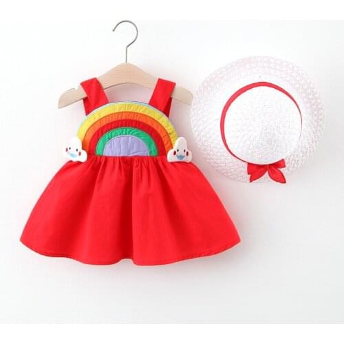 Baby Girls Dresses With Hat 2pcs Clothes Sets Kids Clothes Baby Sleeveless Birthday Party Princess Dress Print Floral Clothing