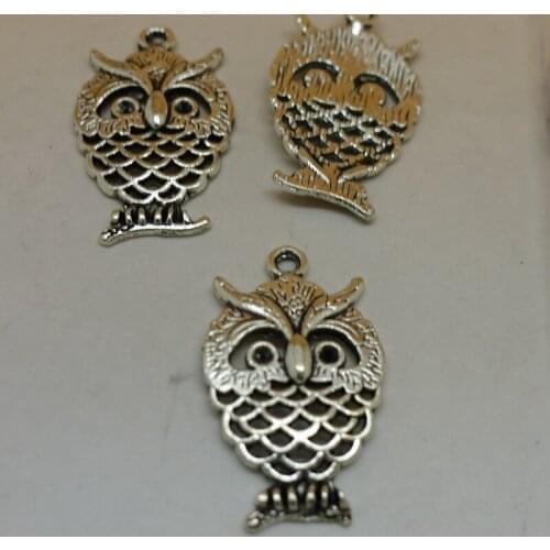 ALYMMO 6pcs/lot Tiny Hollow Night Owl Charms Pendant 25x15mm Cute Cartoon Bird Jewelry Accessories 2 Color Available