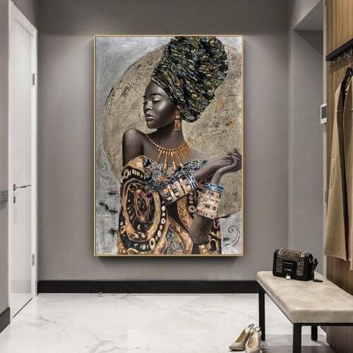 Full square diamond painting African Black Woman pictures for embroidery round diamond mosaic African Girl wall stickersEE1735