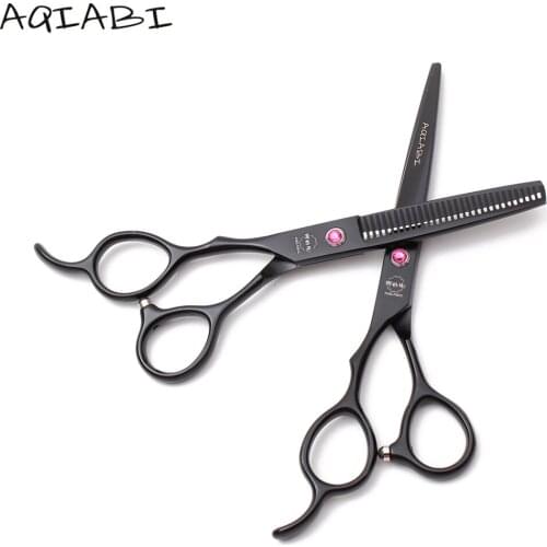 Left-Hand A8001 6'' JP AQIABI Black Professional Hair Scissors Barber Shop Cutting Shears Thinning Scissors Hairdressing Shears