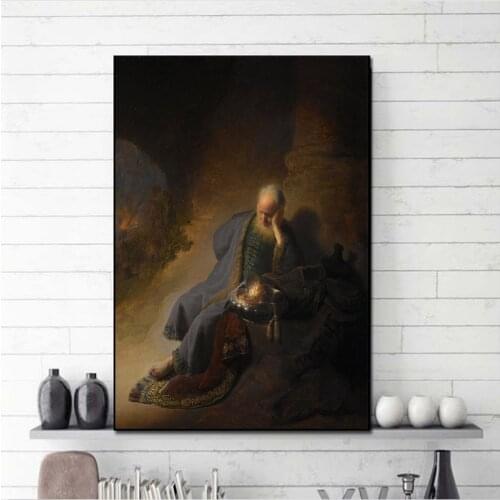 Rembrandt Famous Master Artist Jeremiah Lamenting the Destruction of Jerusalem Canvas Painting Poster and Print Wall Art