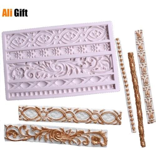 European-style Pearl Flower Vine Rolling Relief Pattern Fondant Silicone Cake Mold Diy Baking Cake Surrounding Decoration Mold