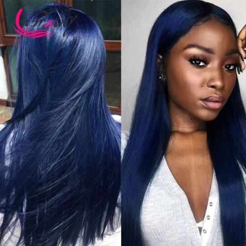 Ombre HD Transparent Straight Blue Lace Front Human Hair Wigs Highlight Colored Wig With Baby Hair Pre Plucked Bleached Knots