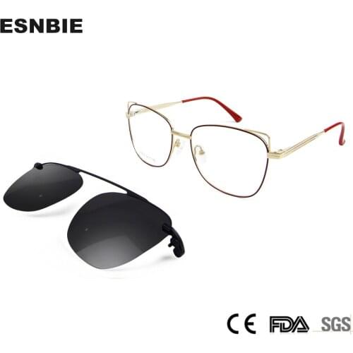 Trending Alloy Cateye Eyeglasses Frames Women With Magnetic Clip On Sunglasses Polarized UV400 Myopia Prescription Glasses