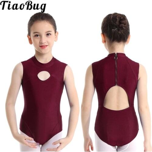 TiaoBug Kids Teens Hollow Ballet Leotard Dance Costume Children Girls Zipper Back Gymnastics Leotard Gym Bodysuit Dance Wear