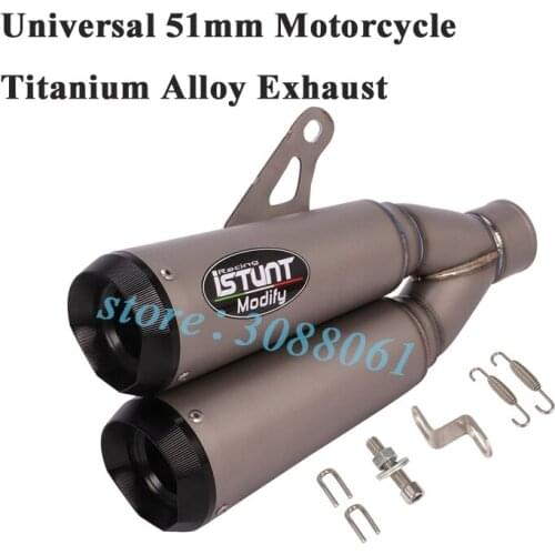 Universal Titanium Alloy 51mm Motorcycle Double Exhaust Pipe Escape Modified Muffler 2 Holes For DUCATI 821 DUKE 390 R15 GSX750R