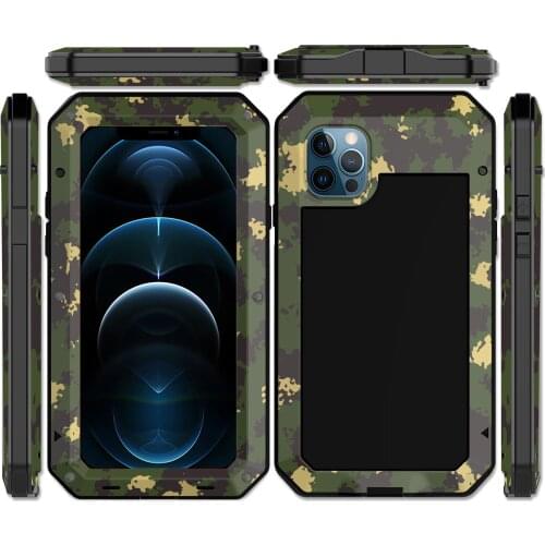 Gorilla Glass POWERFUL case For iPhone 12 Pro Max cover Aluminum Metal Armor for iPhone 12 Mini 12 Pro case army green