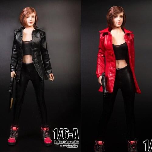 TYM099 1/6 Scale Female Soldier Clothes Womens Mid-length Leather Jacket Suitable for 12'' PH TBL Figure Body