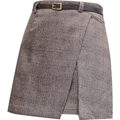 2017 autumn vintage sweet package buttocks irregularly women plaid skirt retro mini high waist thin a-line women skirt