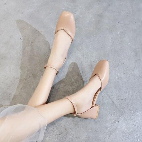 2021Summer Womens Sexy High Heels Solid Color Round Toe Square heel women high heels Breathable sexy prom wedding shoes Leather