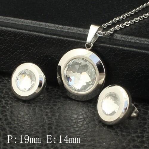 Round Fashion Pattern Stainless Steel Jewelry Silver Color pendant Necklace and earring sets For Women Wholesale SBJZBFBD