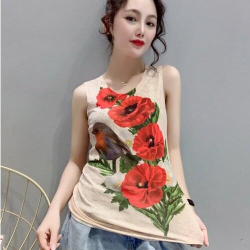 Color printing women shirt 2020 summer Sleeveless vest fashion Base Female printing Tank O-neck camisole casual Ladies Tops 3XL