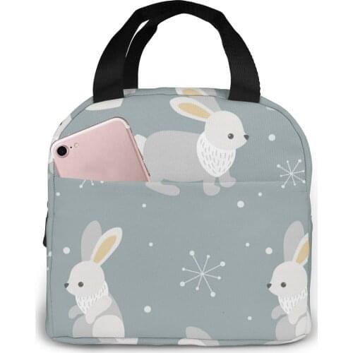Winter Rabbit Lunch Food Box Bag Insulated Thermal Food Picnic Lunch Bag for Women kids Men Cooler Tote Bag