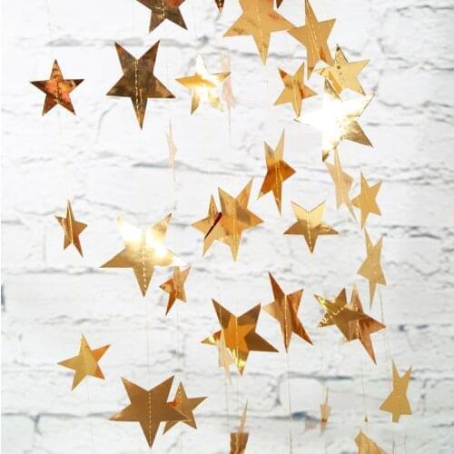 4M Gold Paper Garland Star Shape String Banners Bunting Hanging Paper Happy Birthday Baby Shower Wedding Party Home Decoration