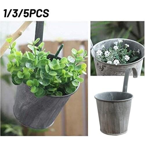 1/3/5pcs Flower Pot Metal Iron Planter Pot With Hook Hanging Home Balcony Garden Fence Countyard Plant Decoration