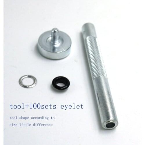 100 Sets 5mm(300#)/6mm(400#)/10mm(800#)/12mm(1000#) Grommet Eyelets+One tool for Canvas Clothes Leather Self Backing black/white