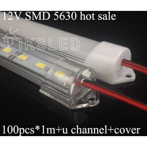 100pcs*1000mm Rigid Strip 5630 LED Bar light high bright 72LEDs/M LED DC 12V +aluminum profile+cover