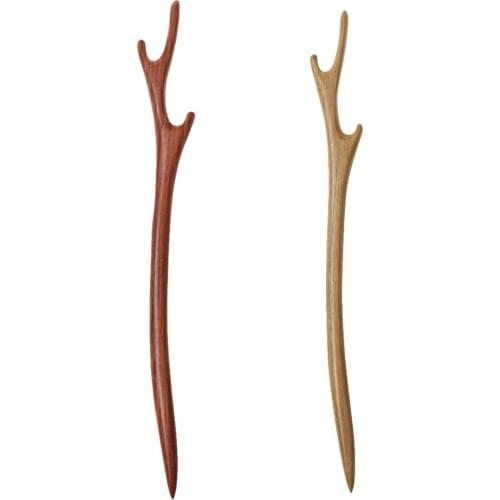 2Pack Vintage Wooden Antler Hair Sticks Pick Handmade Hairpin Chignon Pin