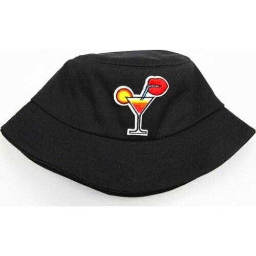 2021 Cartoon Cocktail Embroidery Cotton Bucket Hat Fisherman Hat Outdoor Travel Sun Cap Hats for Men and Women 292