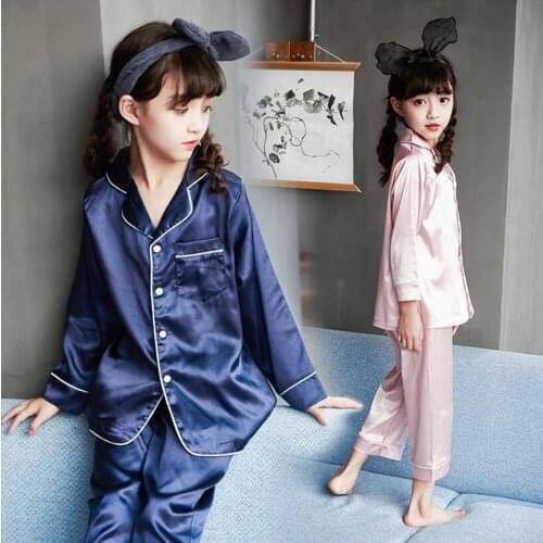 2021 Spring Girls Boys Pajamas Set Sleepwear Children Summer Pajamas Clothing Set Silk Fabric Pajamas suit Kids Casual Clothes