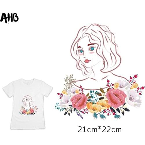 AHB Fashion Flower Girls PVC Patch Clothes Thermal Transfer Printing T-shirt Women Patches for Clothing 3D Stickers