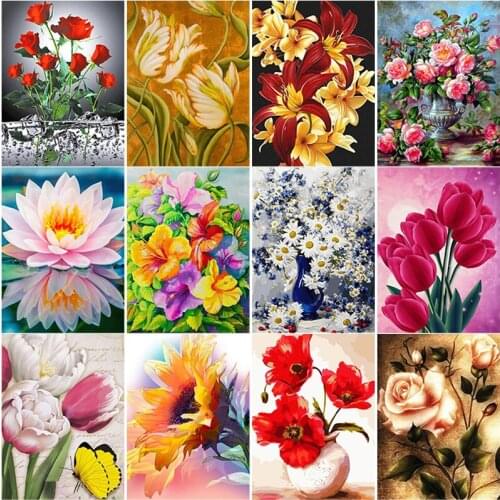 New 5D DIY Diamond Painting Fresh Flower Cross Stitch Vase Diamond Embroidery Full Square Round Drill Home Decor Manual Art Gift