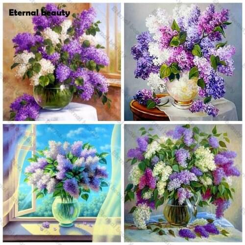 Diamond Embroidery Lilac Full Drill Flower Diamond Painting Mosaic Rhinestone Kit Cross Stitch Wall Art Pictures for Home Decor
