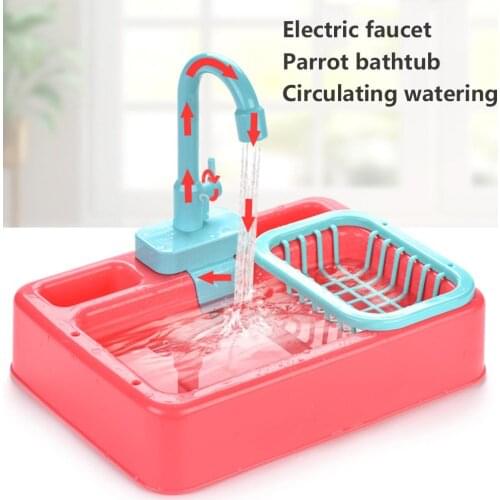 Bird Feeder Automatic Parrot Bathtub Swimming Pool Faucet Parrot Bath Shower Water Dispenser Bird Cage Bathroom Pet Parrot Toys