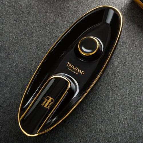 COHIBA Home Ceramic Cigar Ashtray Round Ash Slot Single Cigar Holder Ash Tray Pocket Travel Cigar Accessories Gift for Men