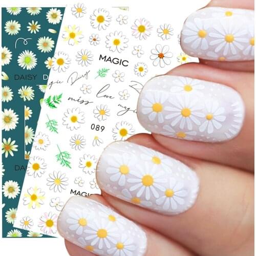 Elegant Daisy 3D Nail Decal Leaf Sunflower Cherry Geometry Slider Paper Summer Gel Polish Sticker Manicue Decoration GLEB003-126