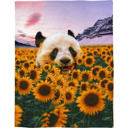 Sunflower Panda Mountain Peak Sky Printed Flannel Blanket Soft Throw Blanket Machine Washable Blankets for Beds